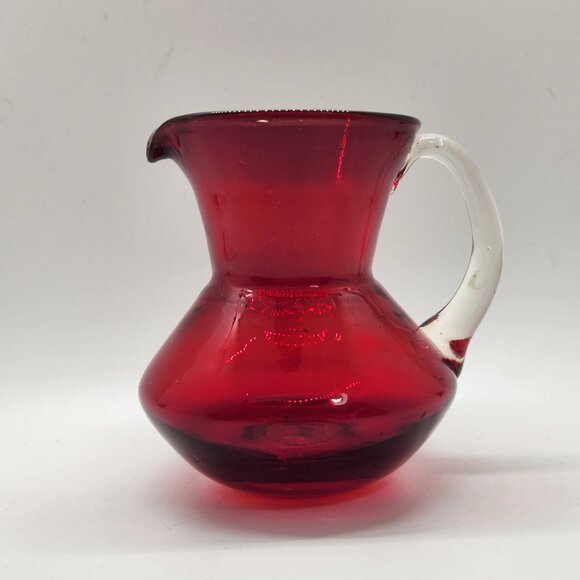 Pilgrim & Rainbow Glass Mini Pitcher Syrup Vase Set of 3 Ruby Red Crackle VTG - Picture 7 of 11